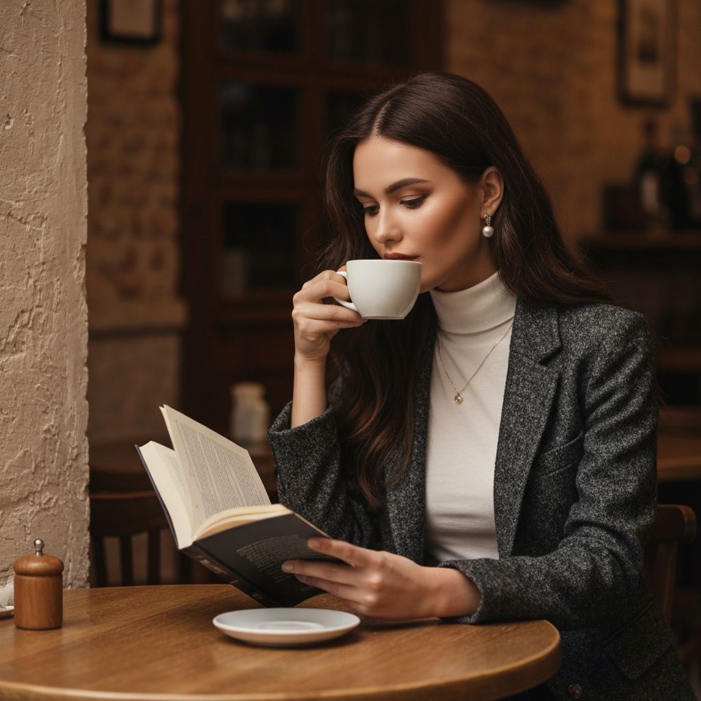 Marble tabletop with espresso, opera cake, and editorial lifestyle props